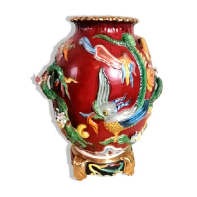 Vase décor Asie chimères - majolica