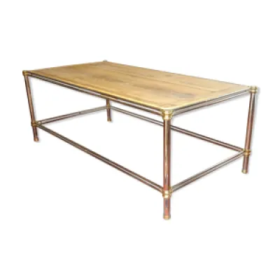 Table basse métal doré, - bois naturel