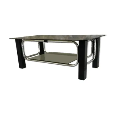 Table basse space-age - bois chrome verre
