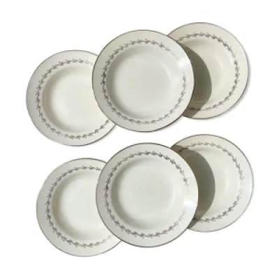 6 assiettes creuses porcelaine - opaque