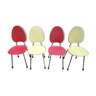Série de 4 chaises vintage - jaune rouge