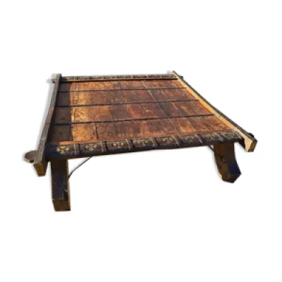 Table basse selle d'elephant - bois cuivre