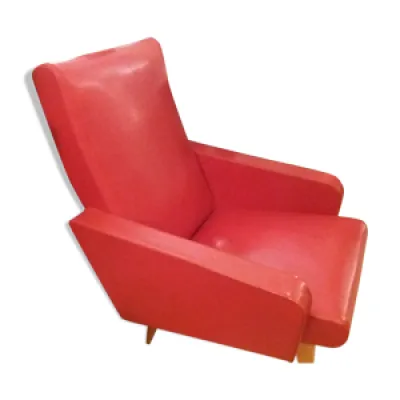 fauteuil en skai rouge - pieds compas