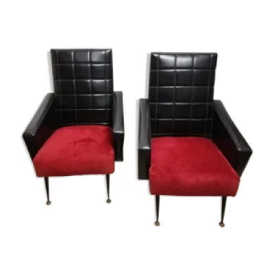 Lot de 2 fauteuils noirs - rouges