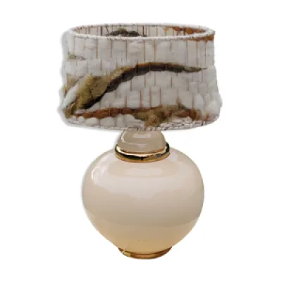 Lampe boule en céramique - abat jour laine