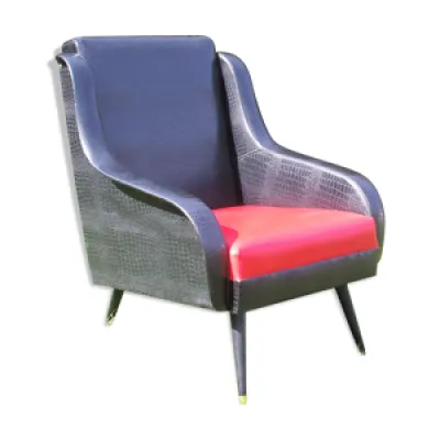 fauteuil vintage en simili - cuir rouge