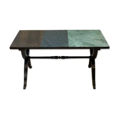 Table basse bois peint - cuir