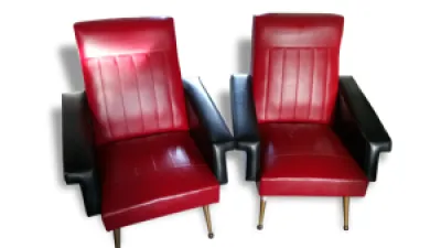 2 fauteuils vintage rouge - noir