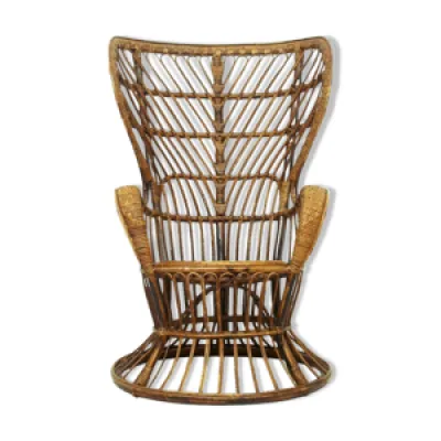 fauteuil vintage en osier, - 1950