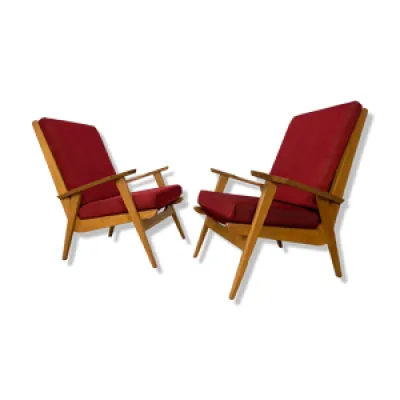 Paire de fauteuils boomerang - velours bois