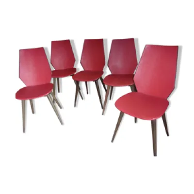 Lot de 5 chaises 1950 - rouges pieds