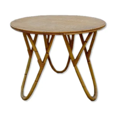Table basse ronde bois - 1960 rotin