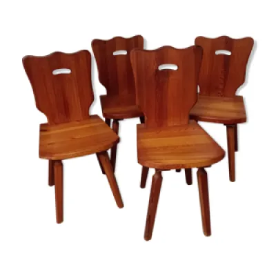 Lot de chaises vintage - bois massif brutaliste