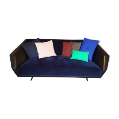 Canapé vintage en velours - bleu noir