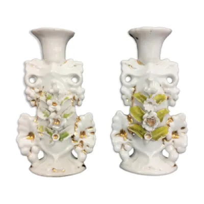 Paire de bougeoirs vintage - floral porcelaine