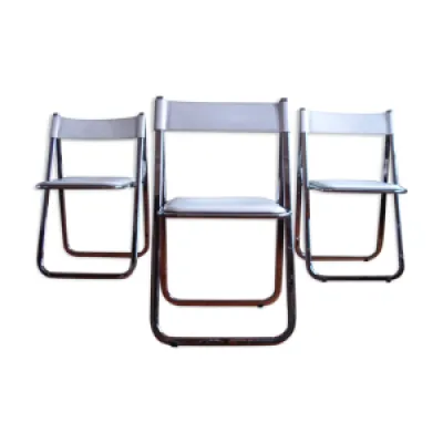 3 chaises pliantes vintage - chrome cuir
