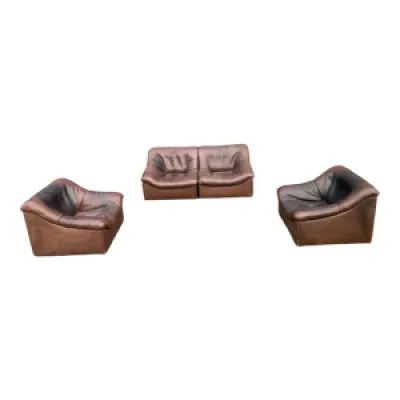 4 fauteuils modulaires - cuir marron