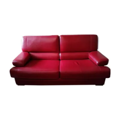 Canapé vintage 3 places - cuir rouge