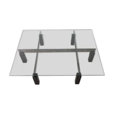 Table basse minimaliste - acier verre 1970