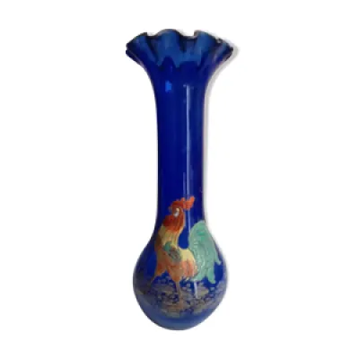 Vase verre emaillé Legras - coq