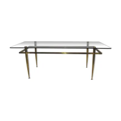 Table basse plateau verre - armature bronze