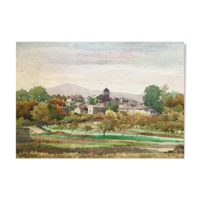 Tableau aquarelle Village - 1900