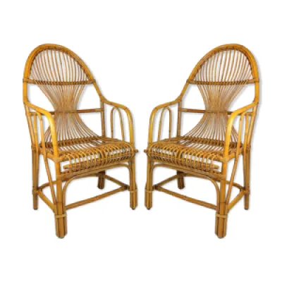 2 fauteuils vintage bambou - 1960 rotin