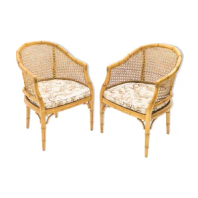 Paire de fauteuils bambou - cannage vers 1960