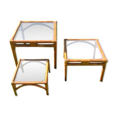 Table gigogne en bambou/ - verre cuir