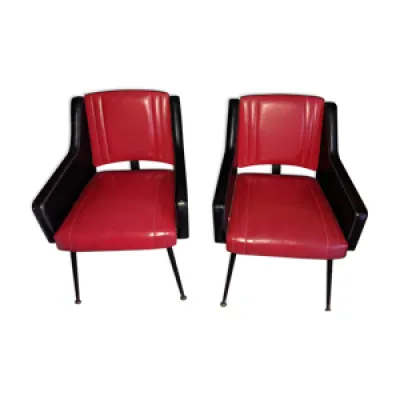 fauteuils cuir années - rouge noir