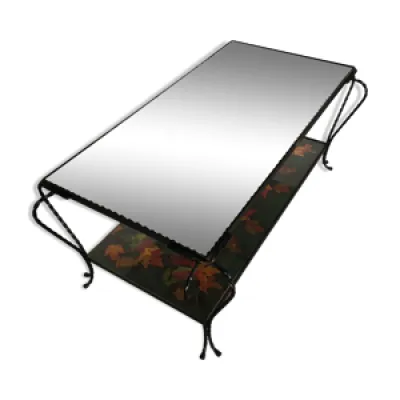 Table basse en fer forgé - verre plateau miroir
