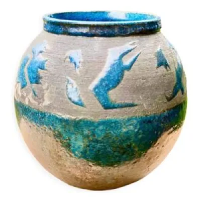 Vase pensu en ceramique - bleu gris