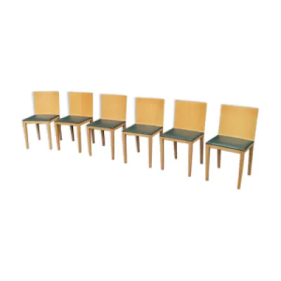 6 anciennes chaises bois - cuir