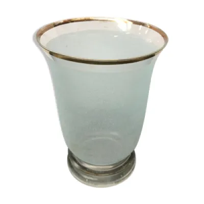 Vase ancien verre poli - bleu decor