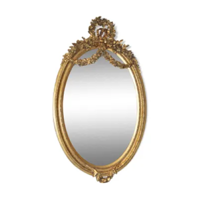 Miroir ovale doré avec - couronne fleurs