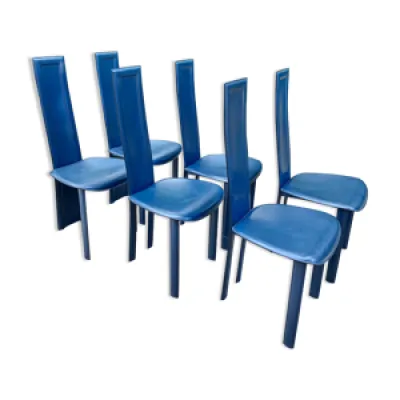 Lot 6 chaises salle - cuir bleu