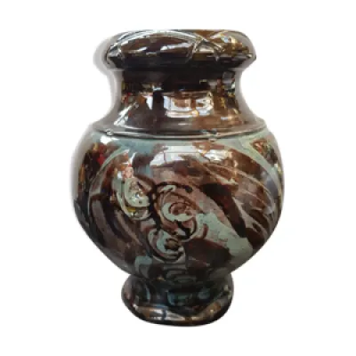 Ancien Vase Céramique - marron bleu