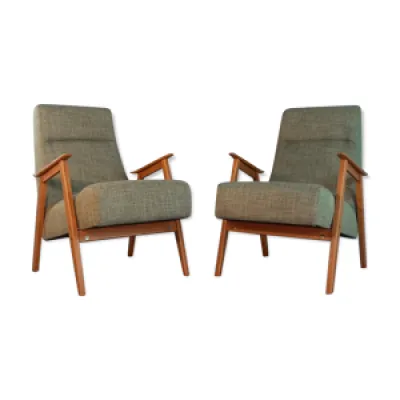 Paire de fauteuils hêtre - tissu 1960s
