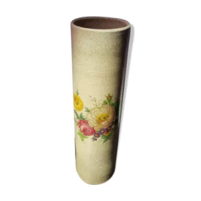 Vase rouleau en grès - peinture fleurs