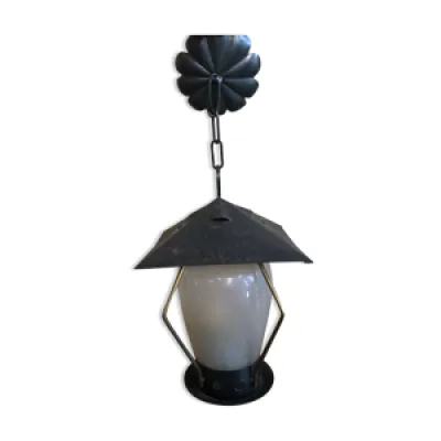 Ancienne suspension lanterne - verre noir