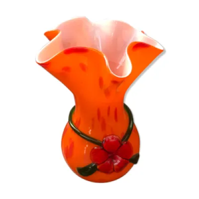 Vase verre multicouche - orange col corolle