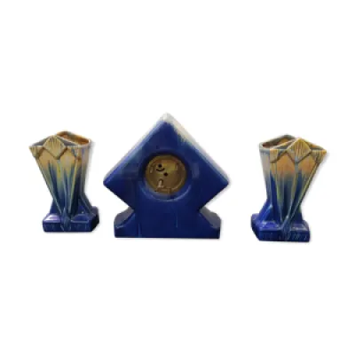Horloge pendule de cheminée - vases bleu