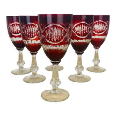 6 verres à vin en cristal - rouges