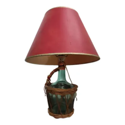 Lampe dame jeanne pied - rotin