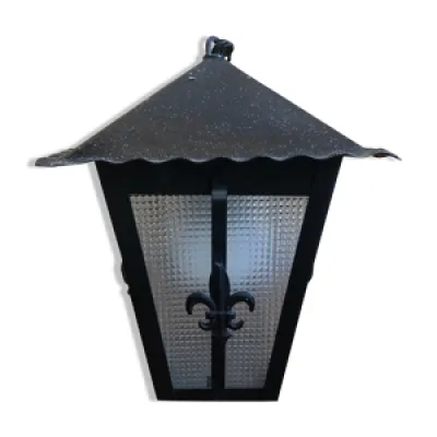 Ancienne suspension lanterne - verre noir