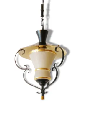 Lanterne lustre suspension - 1950 verre