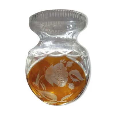 Ancien Vase Cristal Taillé - fleurs orange