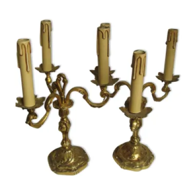 Paire lampes table - bronze feux style