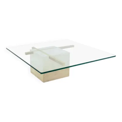 table basse avec base - verre plateau