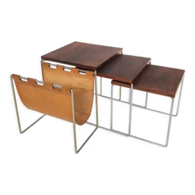 Tables gigognes palissandre - cuir 1950